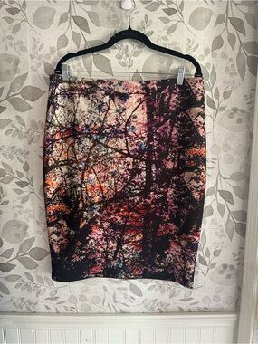 Karen Kane Forest-Print Pencil Skirt sz L Made in USA